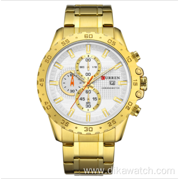 2020 Curren Mens Watch Gold Luxury Business Wristwatches Gold Chronograph Watch